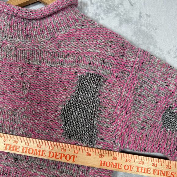 Phillip Lim Sweater Small Pink, Grey, Silver Mock Neck Cropped Ribbed Cozy! - Picture 10 of 13